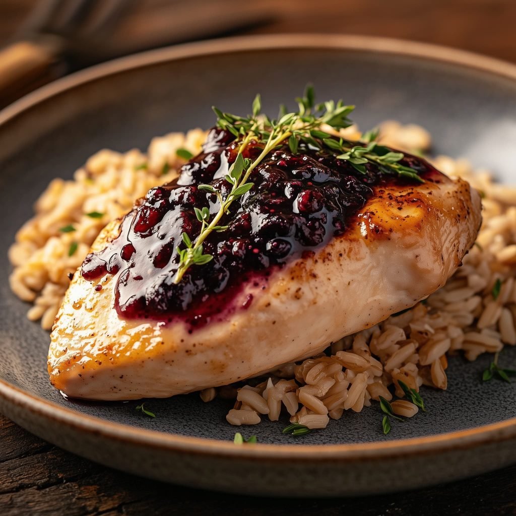 Pollo con salsa de arándanos