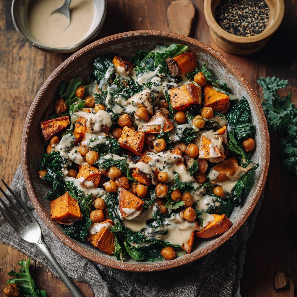 Ensalada tibia de batata y garbanzos