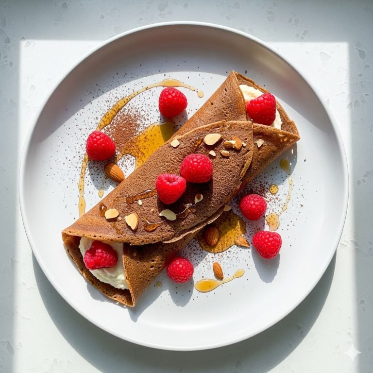 Crepes Integrales De Cacao Rellenas De Ricotta De Almendra