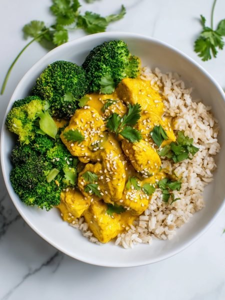 Pollo en salsa cremosa de cúrcuma y coco